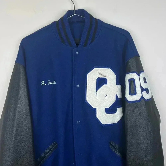 Vintage DeLong Blue Letterman Jacket with Leather Sleeves by Unknown - Picture 3 of 8